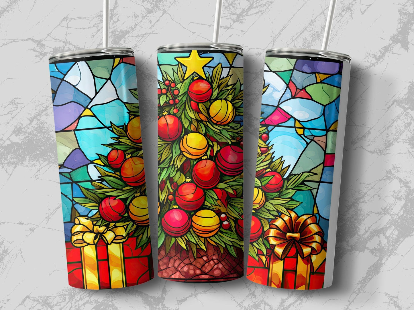 Xmas tree Stained Glass skinny awesome 20oz - Premium tumbler from MyDesigns - Just $29.95! Shop now at Lees Krazy Teez