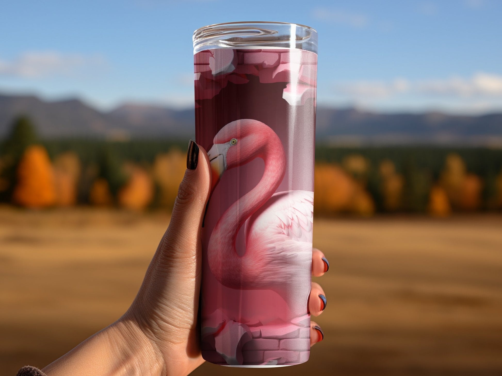 Flamingo 3D Cracked Hole 20 Oz 20oz skinny tumbler - Premium tumbler from MyDesigns - Just $26.95! Shop now at Lees Krazy Teez