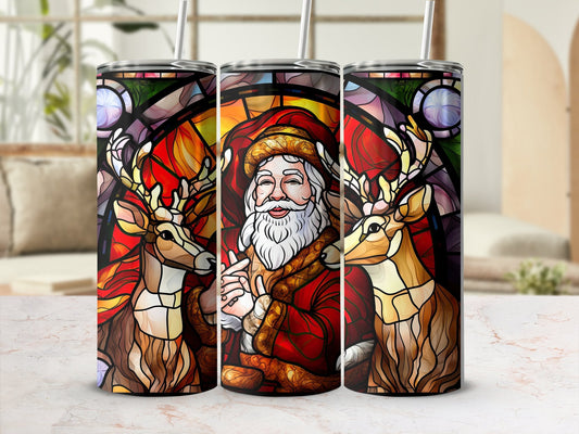 Santa Claus and his reindeer 20oz skinny sublimation tumbler - Premium tumbler from MyDesigns - Just $29.95! Shop now at Lees Krazy Teez