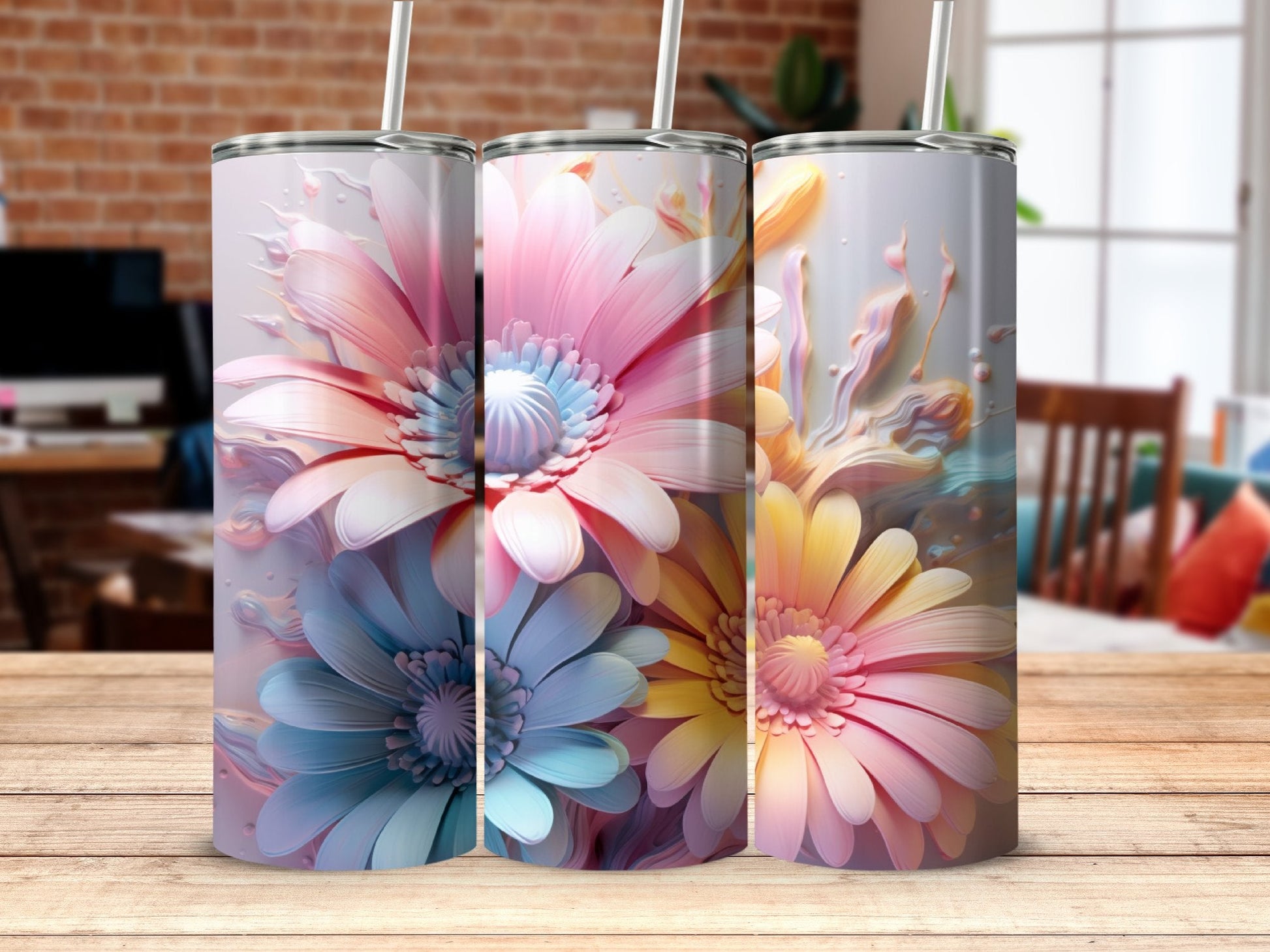 3D Pastel Flowers 20 Oz 20oz skinny tumbler - Premium tumbler from MyDesigns - Just $29.95! Shop now at Lees Krazy Teez