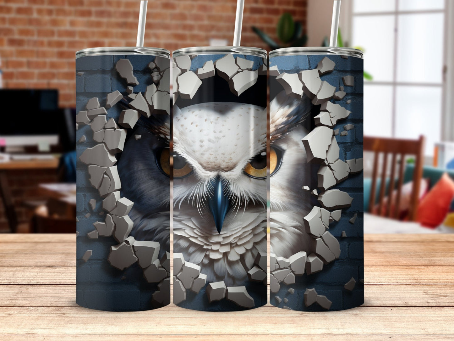 3D Owl Cracked Hole 20oz skinny sublimation tumbler - Premium tumbler from MyDesigns - Just $29.95! Shop now at Lees Krazy Teez