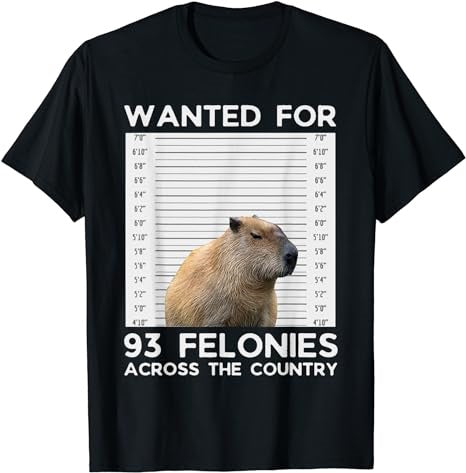 Capybara Mugshot Wanted For 93 Felonies Across The Country T-Shirt - Premium t-shirt from MyDesigns - Just $16.95! Shop now at Lees Krazy Teez