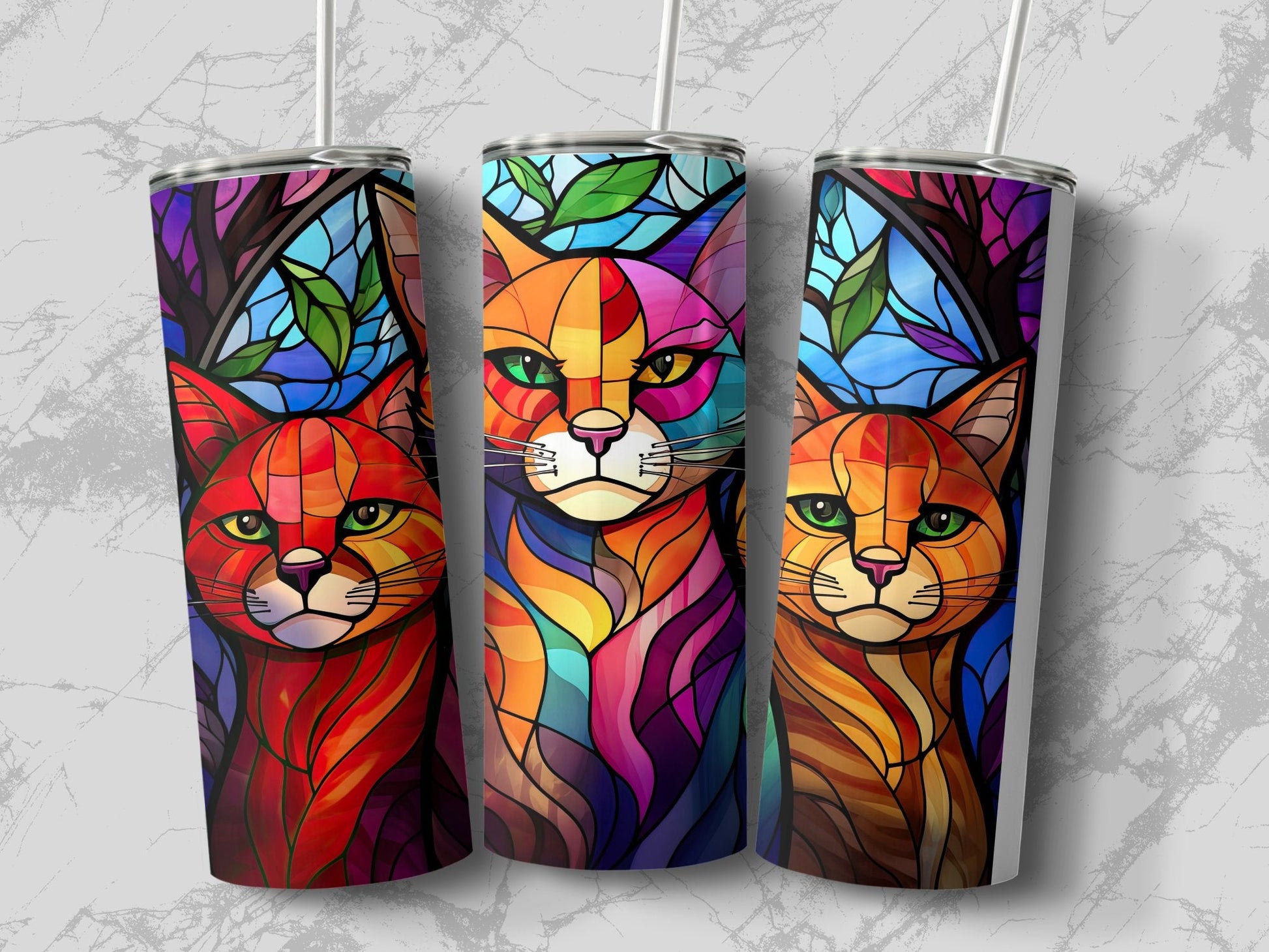 stained glass cat 20oz skinny tumbler sublimation design - Premium tumbler from MyDesigns - Just $29.95! Shop now at Lees Krazy Teez