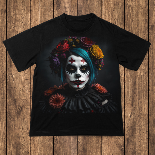 Demonic evil clown Woman wrapped in flora flower Halloween ladies tee - Premium t-shirt from Lees Krazy Teez - Just $19.95! Shop now at Lees Krazy Teez