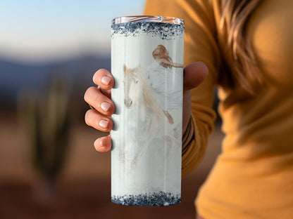 White ArhSalamander Winter horse skinny tumbler - Premium tumbler from MyDesigns - Just $29.95! Shop now at Lees Krazy Teez