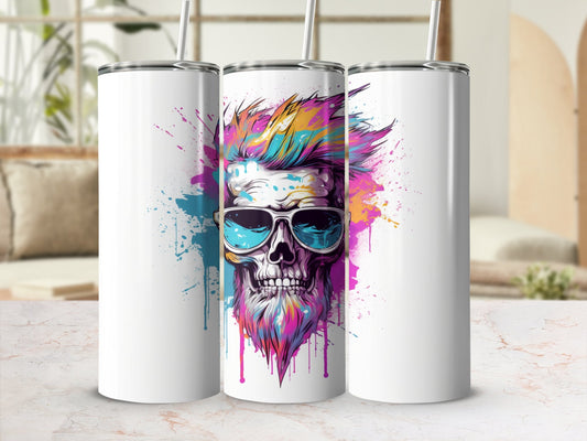 Neon splash art skull with sunglasses 20oz tumbler - Premium tumbler from MyDesigns - Just $26.95! Shop now at Lees Krazy Teez