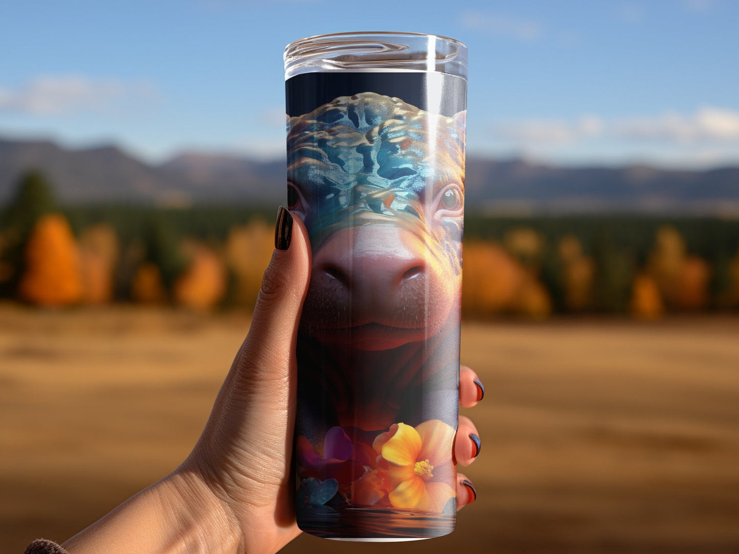 Neon Baby Hippo 20oz skinny tumbler - Premium tumbler from MyDesigns - Just $26.95! Shop now at Lees Krazy Teez