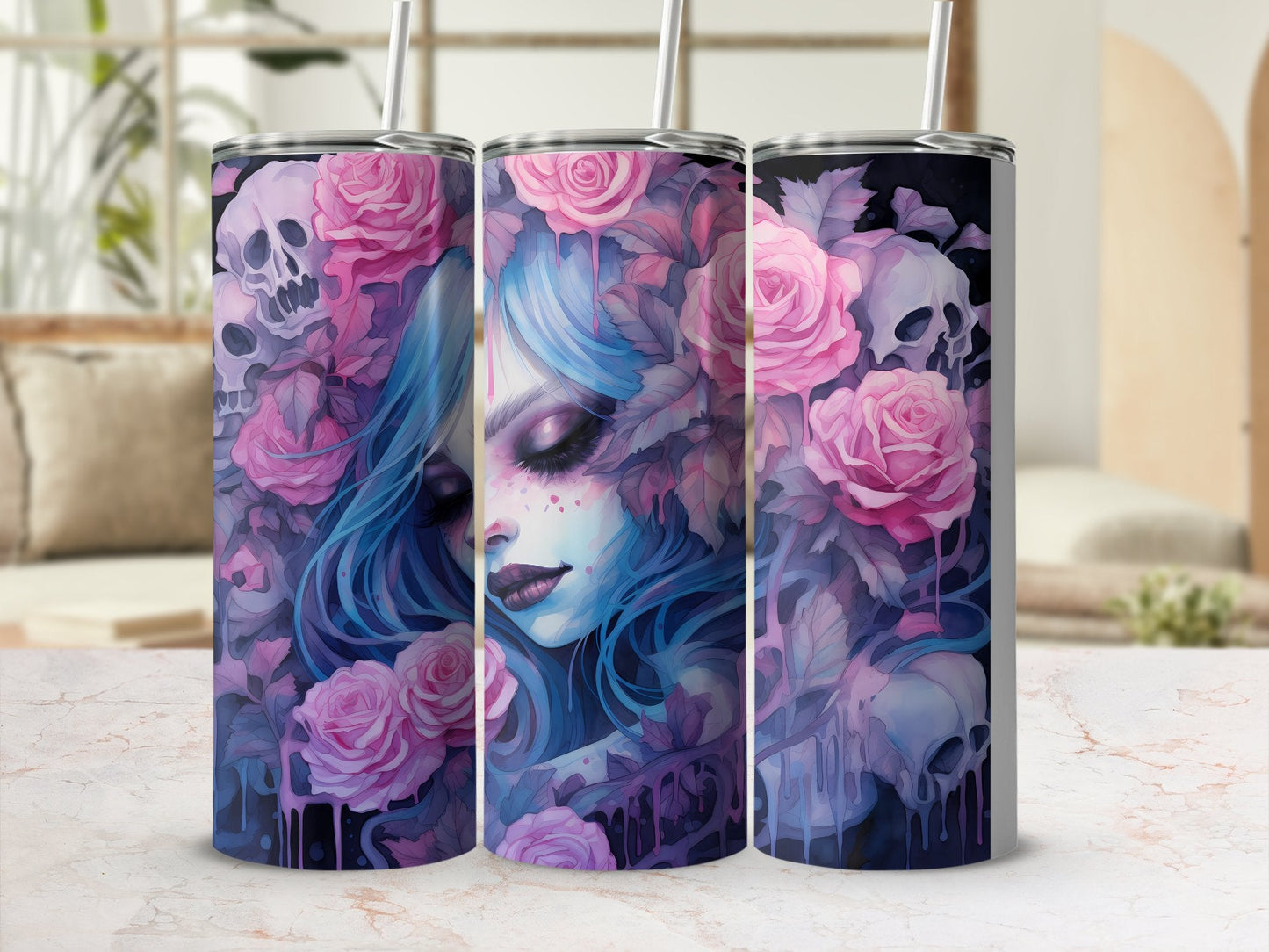 blue witch in pink roses 20oz skinny tumbler - Premium tumbler from MyDesigns - Just $29.95! Shop now at Lees Krazy Teez