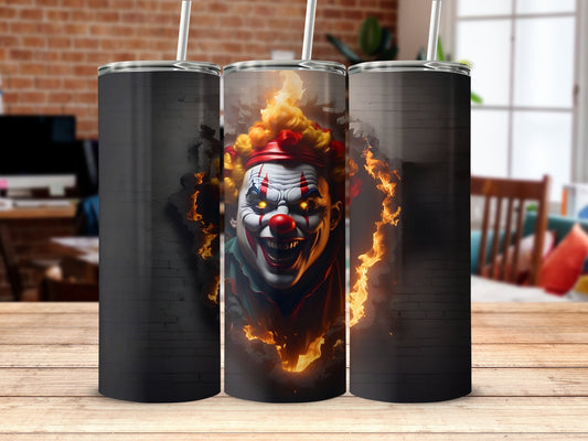 3d clown on fire 20oz scary horror tumbler 20oz skinny tumbler - Premium tumbler from MyDesigns - Just $26.95! Shop now at Lees Krazy Teez