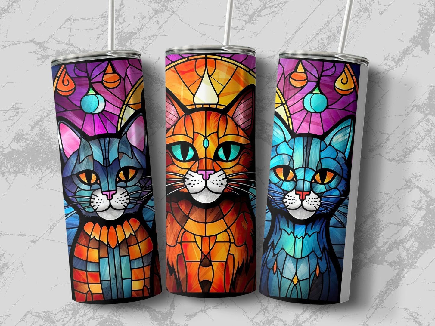 Stained glass cats 20oz skinny sublimation tumbler - Premium tumbler from MyDesigns - Just $29.95! Shop now at Lees Krazy Teez