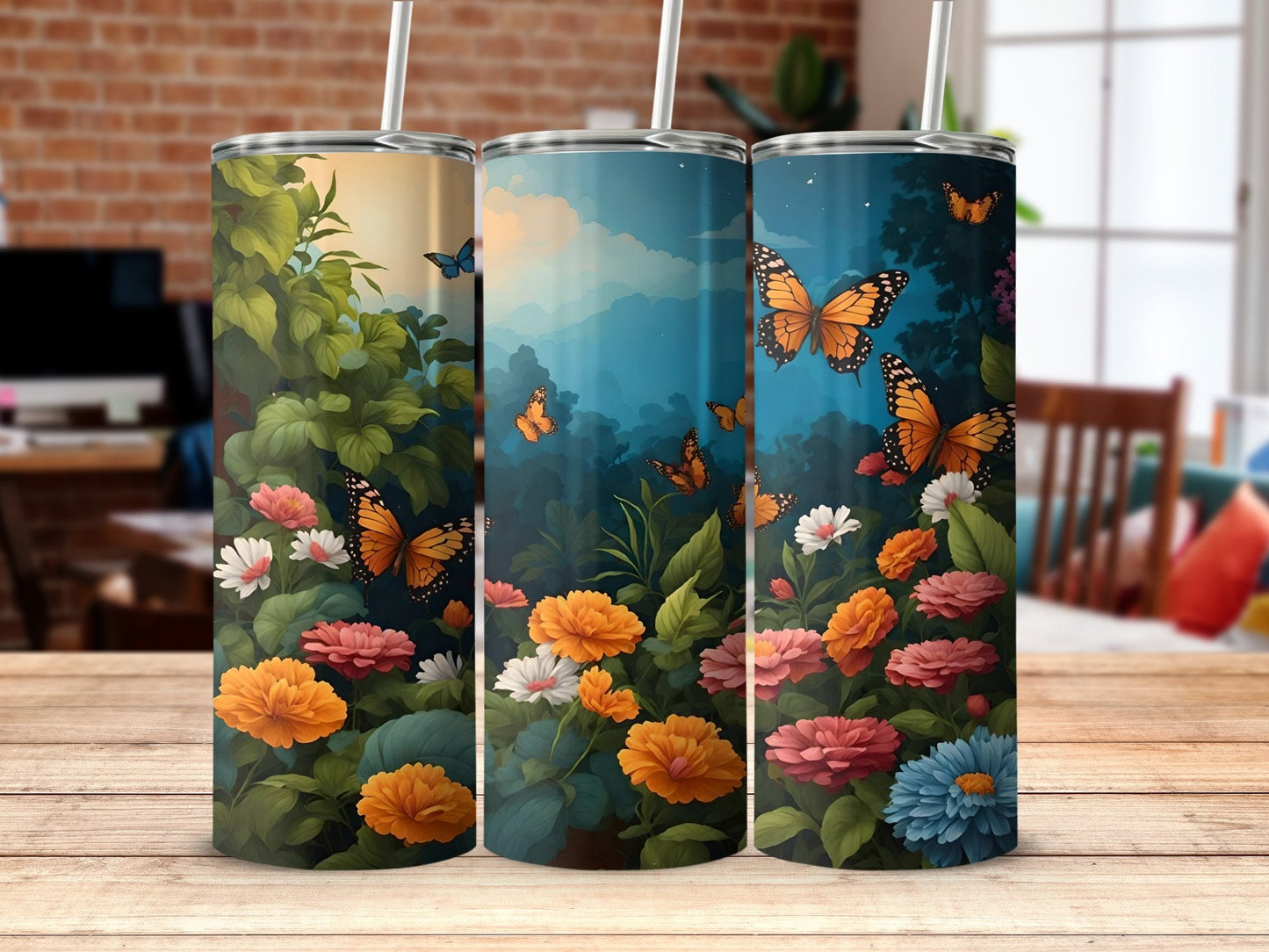 Butterflies in Garden Tumbler Wrap 20oz skinny tumbler - Premium tumbler from MyDesigns - Just $29.95! Shop now at Lees Krazy Teez