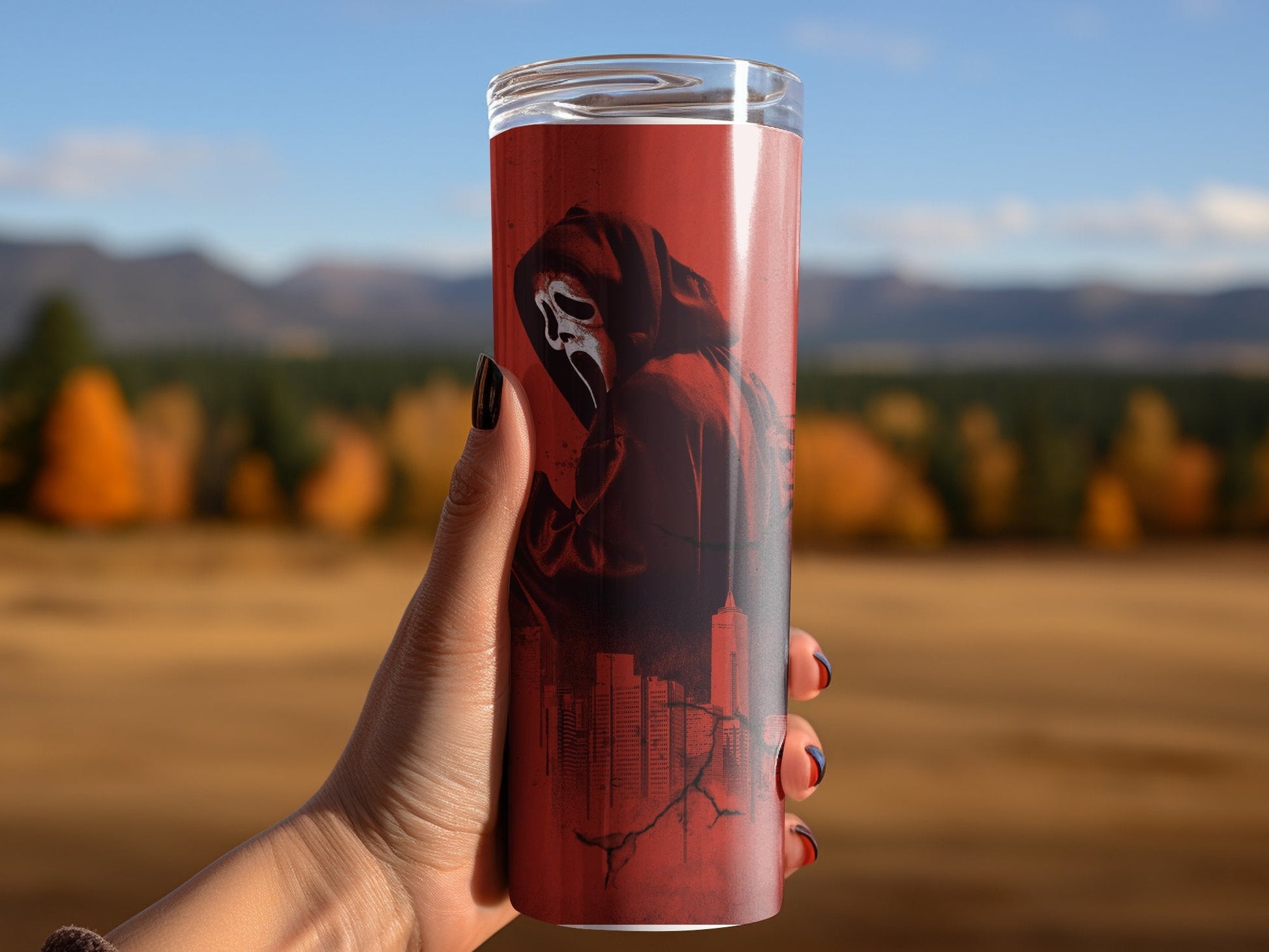 Ghostface horror halloween 20oz tumbler 20oz skinny tumbler - Premium tumbler from MyDesigns - Just $26.95! Shop now at Lees Krazy Teez