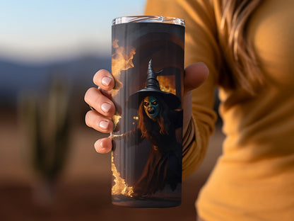 Witch Halloween fire skinny sublimation tumbler - Premium tumbler from MyDesigns - Just $29.95! Shop now at Lees Krazy Teez