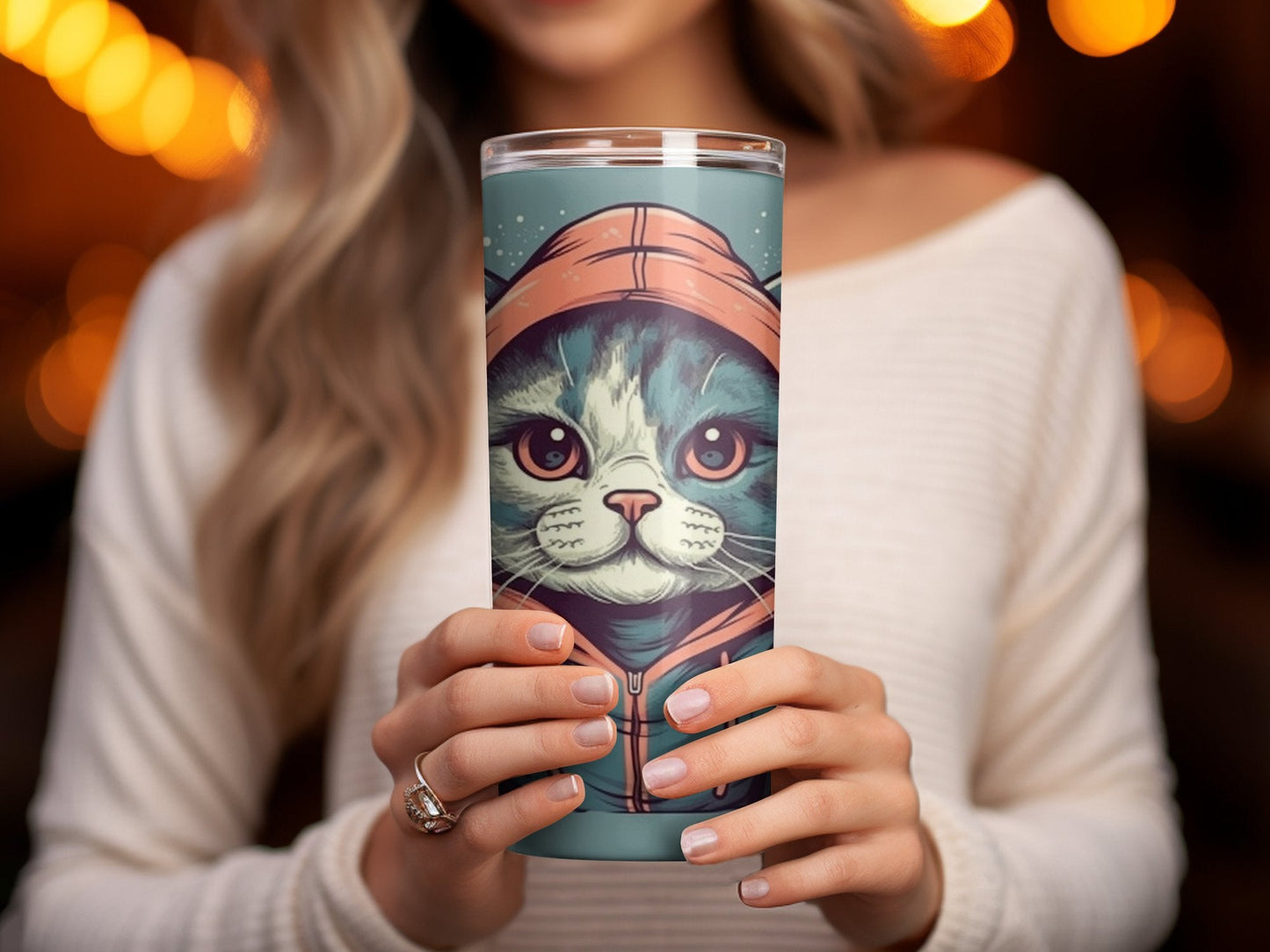 3d cat listening to music 20oz skinny tumbler - Premium tumbler from MyDesigns - Just $29.95! Shop now at Lees Krazy Teez