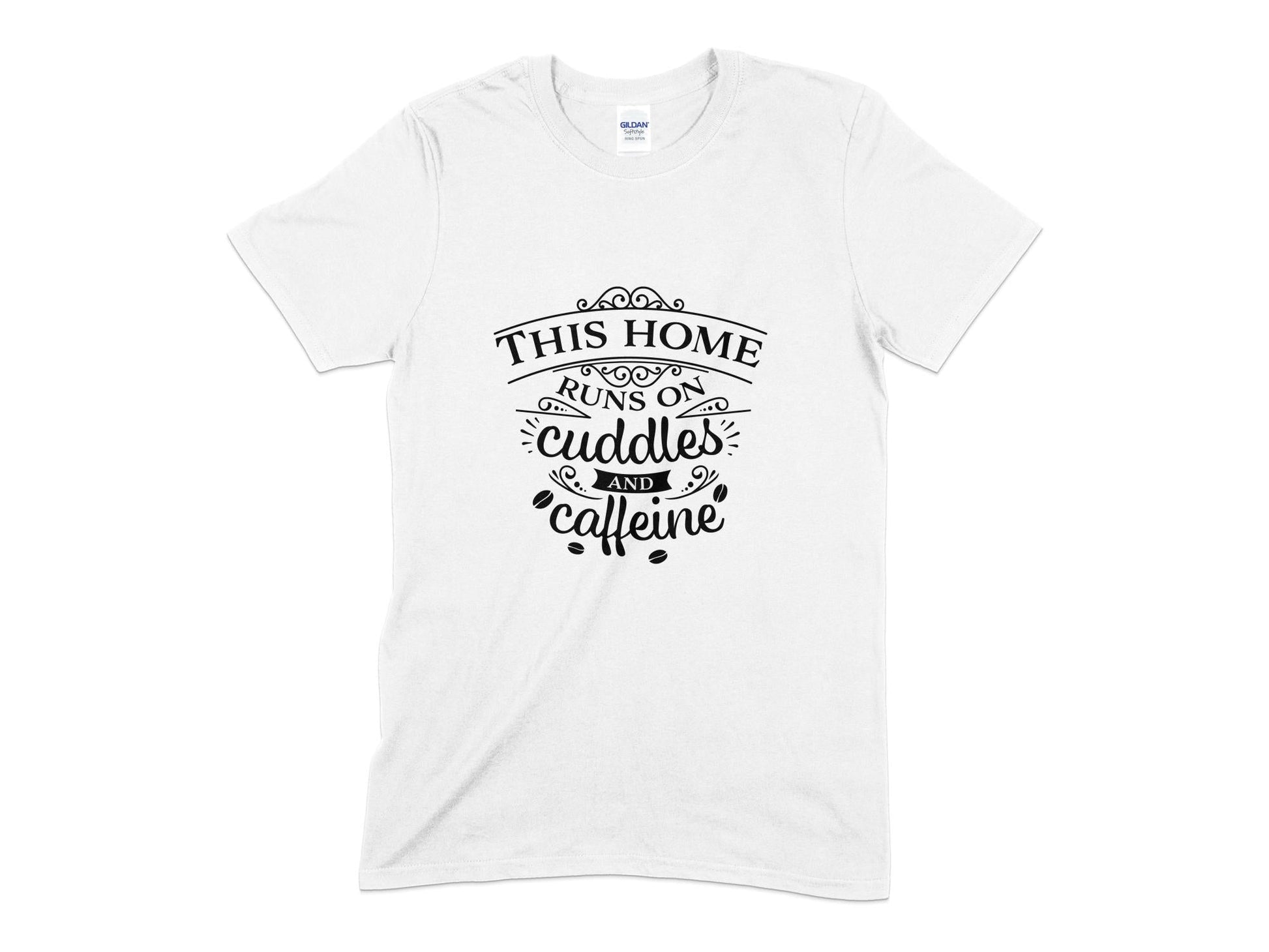This home runs on cuddles and caffeine Unisex t-shirt - Premium t-shirt from MyDesigns - Just $18.95! Shop now at Lees Krazy Teez