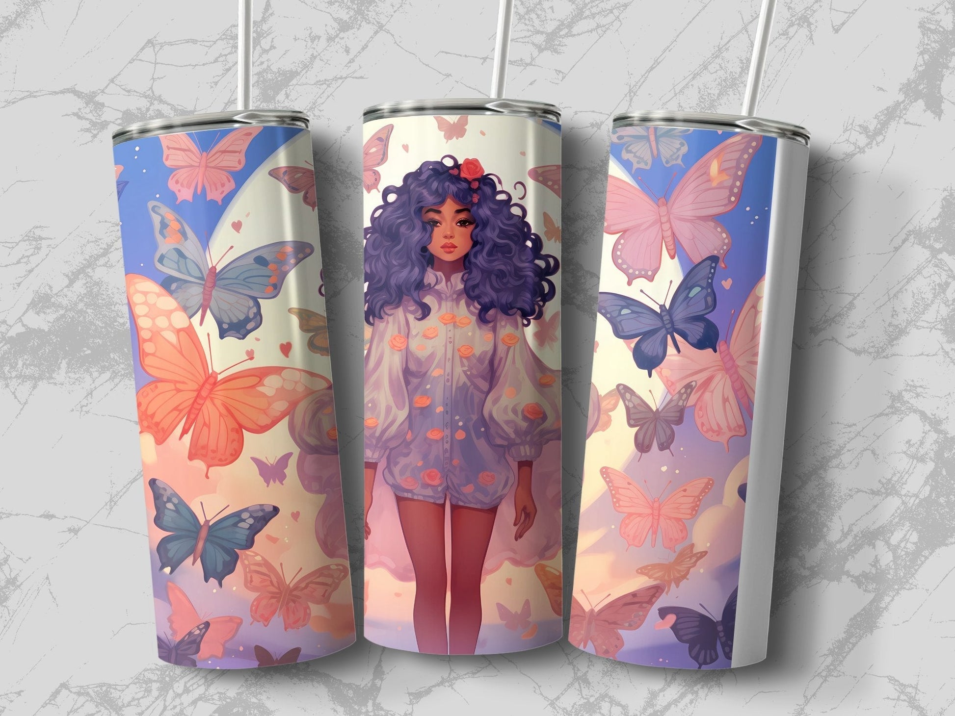 Woman under the moon with butterflies tumbler - Premium tumbler from MyDesigns - Just $29.95! Shop now at Lees Krazy Teez