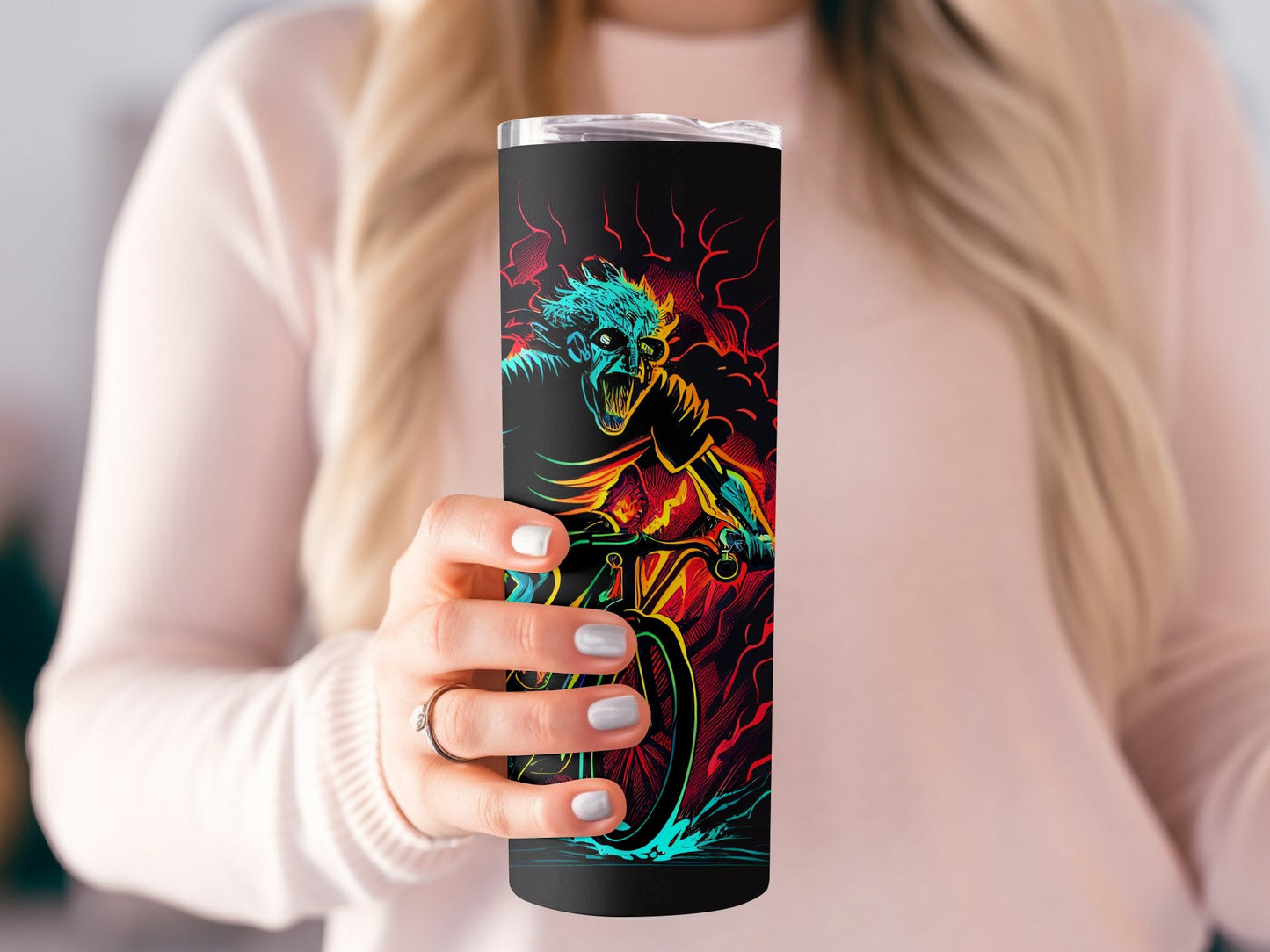 3d monster riding a bike 20oz skinny tumbler - Premium tumbler from MyDesigns - Just $29.95! Shop now at Lees Krazy Teez