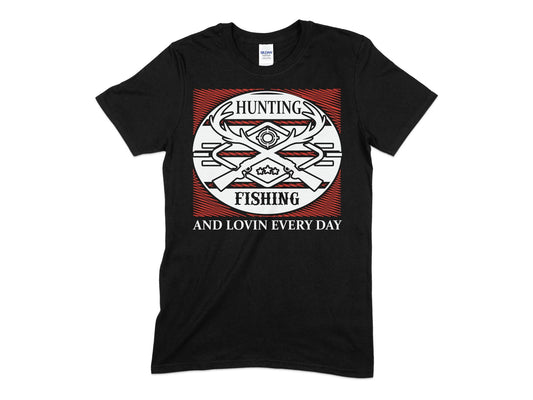 Hunting fishing and lovin every day t-shirt - Premium t-shirt from MyDesigns - Just $19.95! Shop now at Lees Krazy Teez