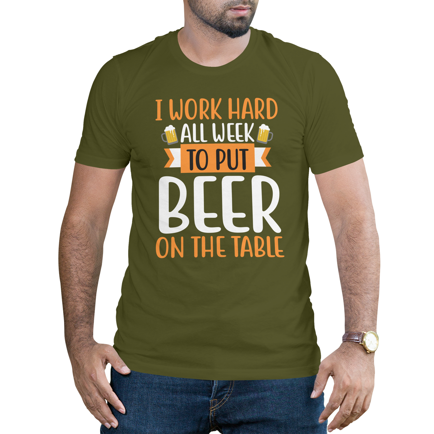 I work hard all week to put beer on the table - Premium t-shirt from Lees Krazy Teez - Just $19.95! Shop now at Lees Krazy Teez