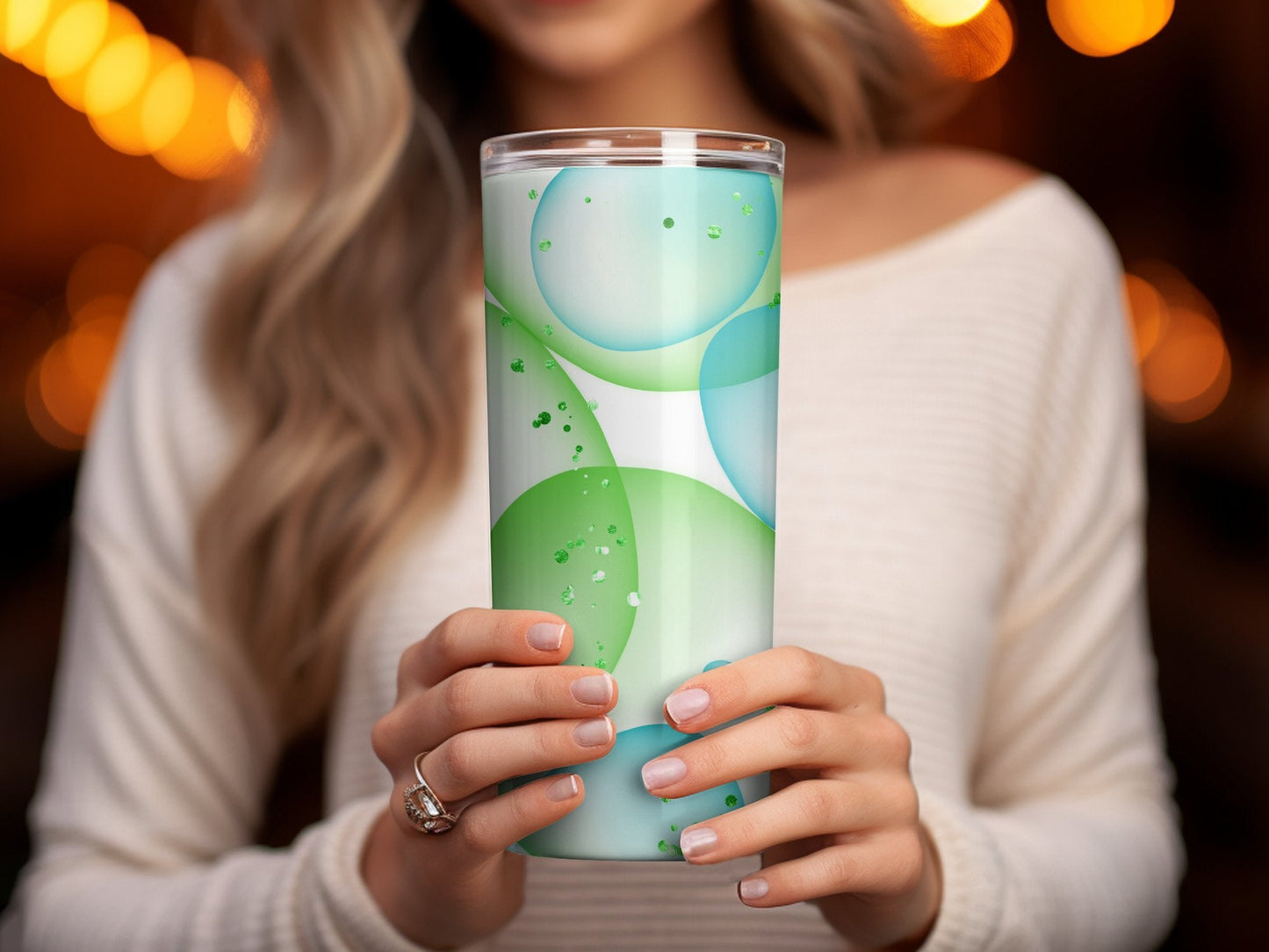 3d Summer Bubble Glitter blue green 20oz skinny tumbler - Premium tumbler from MyDesigns - Just $29.95! Shop now at Lees Krazy Teez