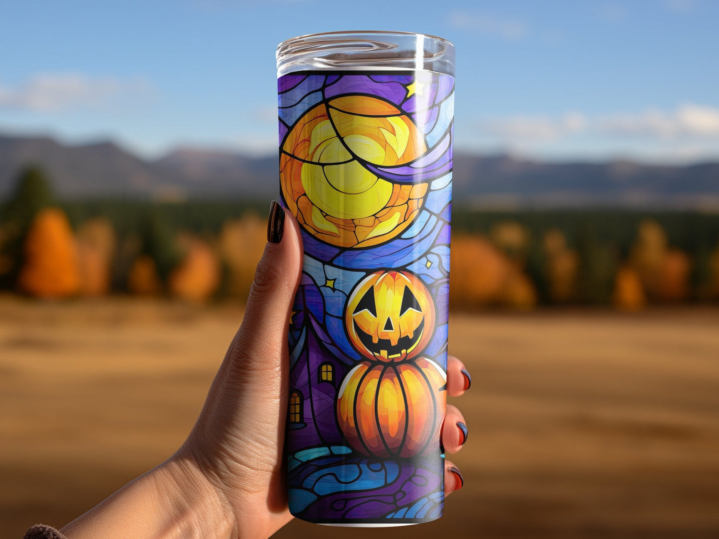 3d Pumpkin night moon Halloween 20oz tumbler - Premium tumbler from MyDesigns - Just $29.95! Shop now at Lees Krazy Teez