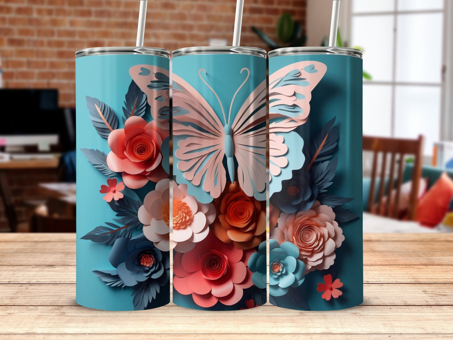 3D Butterfly Flowers 20 Oz tumbler 20oz skinny tumbler - Premium tumbler from MyDesigns - Just $26.95! Shop now at Lees Krazy Teez