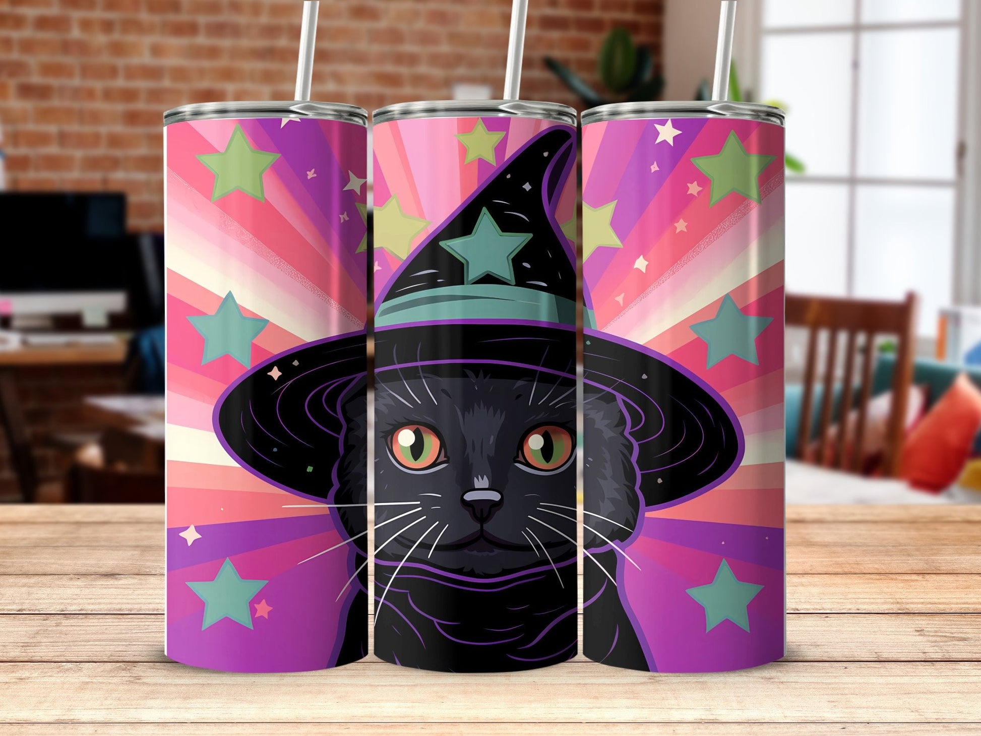 Black cat witch stars 20oz skinny tumbler - Premium tumbler from MyDesigns - Just $29.95! Shop now at Lees Krazy Teez