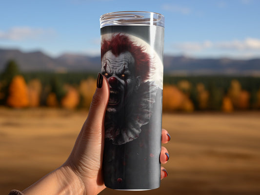 Zombie clown Monster under the moon horror 20oz skinny tumbler - Premium tumbler from MyDesigns - Just $29.95! Shop now at Lees Krazy Teez