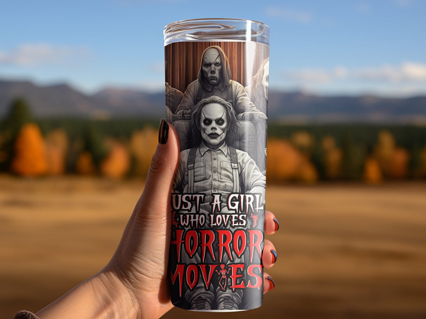 Just a Girl who love horror movies 20oz tumbler - Premium tumbler from MyDesigns - Just $26.95! Shop now at Lees Krazy Teez