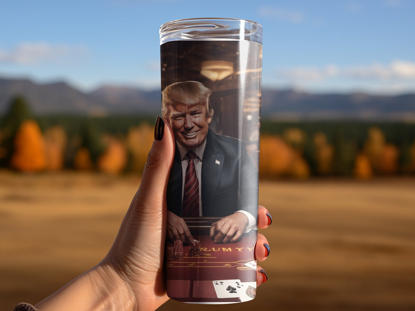 Donald Trump gambling at a casino 20oz skinny tumbler - Premium tumbler from MyDesigns - Just $29.95! Shop now at Lees Krazy Teez