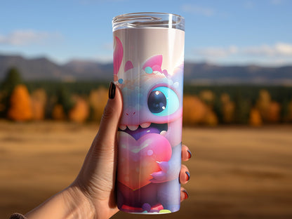 Cute monster holding heart tumbler wrap 20oz skinny tumbler - Premium tumbler from MyDesigns - Just $26.95! Shop now at Lees Krazy Teez