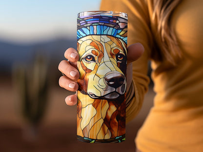 Stained glass brown dog 20oz skinny sublimation tumbler - Premium tumbler from MyDesigns - Just $29.95! Shop now at Lees Krazy Teez