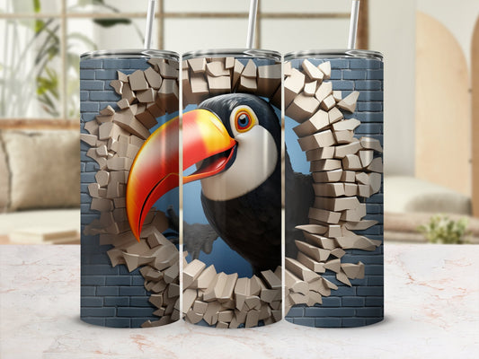 Toucan 3D Cracked Hole 20oz skinny sublimation tumbler - Premium tumbler from MyDesigns - Just $29.95! Shop now at Lees Krazy Teez