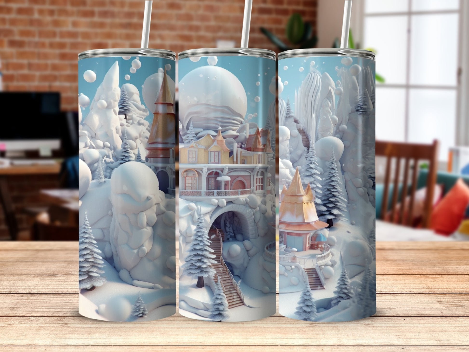 3D Snow Wonderland 20 Oz 20oz skinny tumbler - Premium tumbler from MyDesigns - Just $29.95! Shop now at Lees Krazy Teez