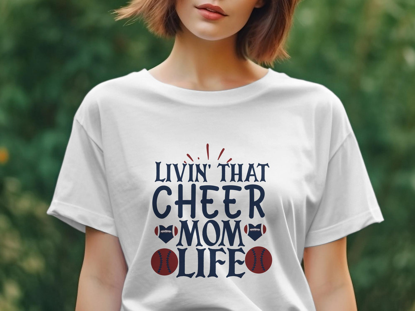Livin' that cheer mom life Women's tee shirt - Premium t-shirt from MyDesigns - Just $19.95! Shop now at Lees Krazy Teez