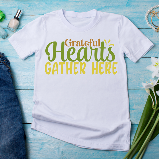 Grateful hearts gather here - Women's awesome t-shirt - Premium t-shirt from Lees Krazy Teez - Just $19.95! Shop now at Lees Krazy Teez