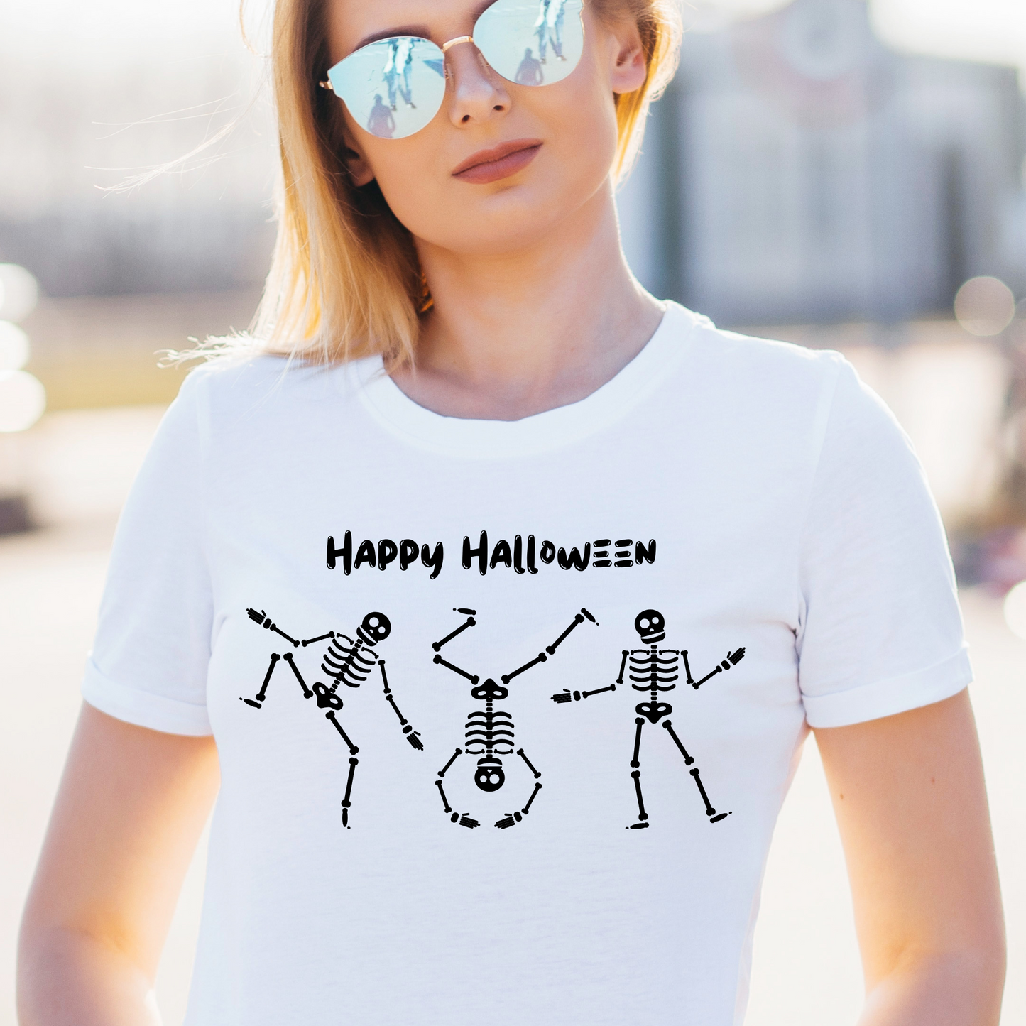 Happy Halloween dancing skeletons - t-shirt for women - Premium t-shirt from Lees Krazy Teez - Just $19.95! Shop now at Lees Krazy Teez