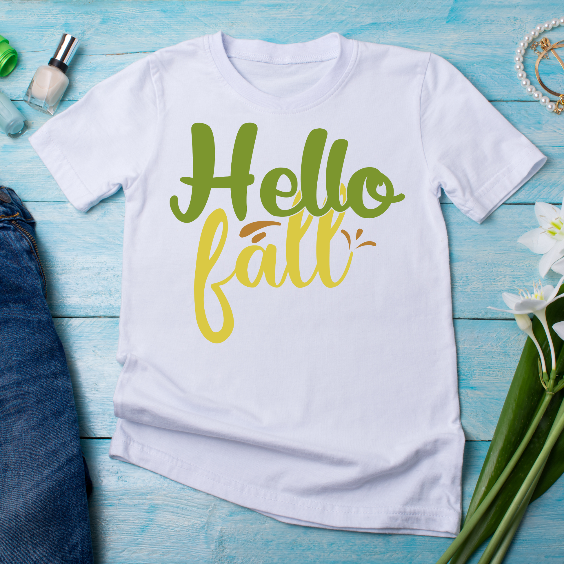 Hello fall autumn seasonal ladies tee - Women's t-shirt - Premium t-shirt from Lees Krazy Teez - Just $19.95! Shop now at Lees Krazy Teez