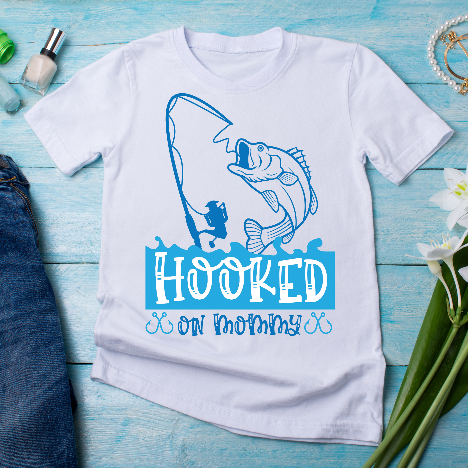 Hooked on mommy - Women's awesome fishing outdoor t-shirt - Premium t-shirt from Lees Krazy Teez - Just $19.95! Shop now at Lees Krazy Teez