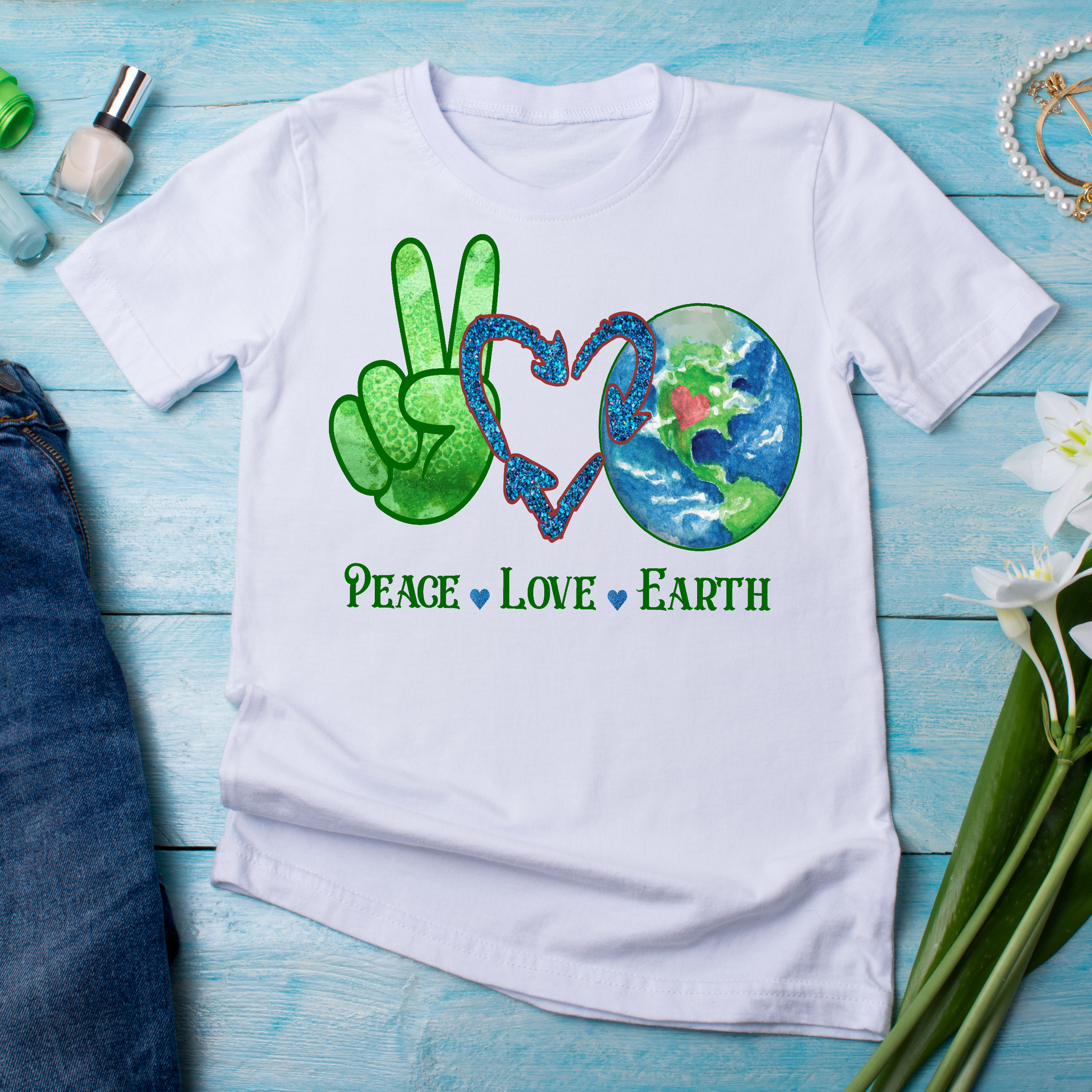 Peace love earth women's unique tee - t shirts with sayings - Premium t-shirt from Lees Krazy Teez - Just $19.95! Shop now at Lees Krazy Teez